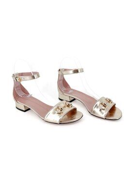 Gucci Horsebit Flat Sandals Metallic Gold Leather Size 36.5 US 6.5 Women’s